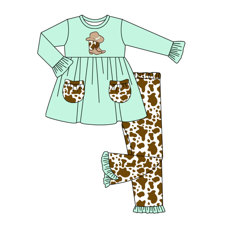 Custom Baby Girls Western Boots Cow Print Pants Set D 5.19