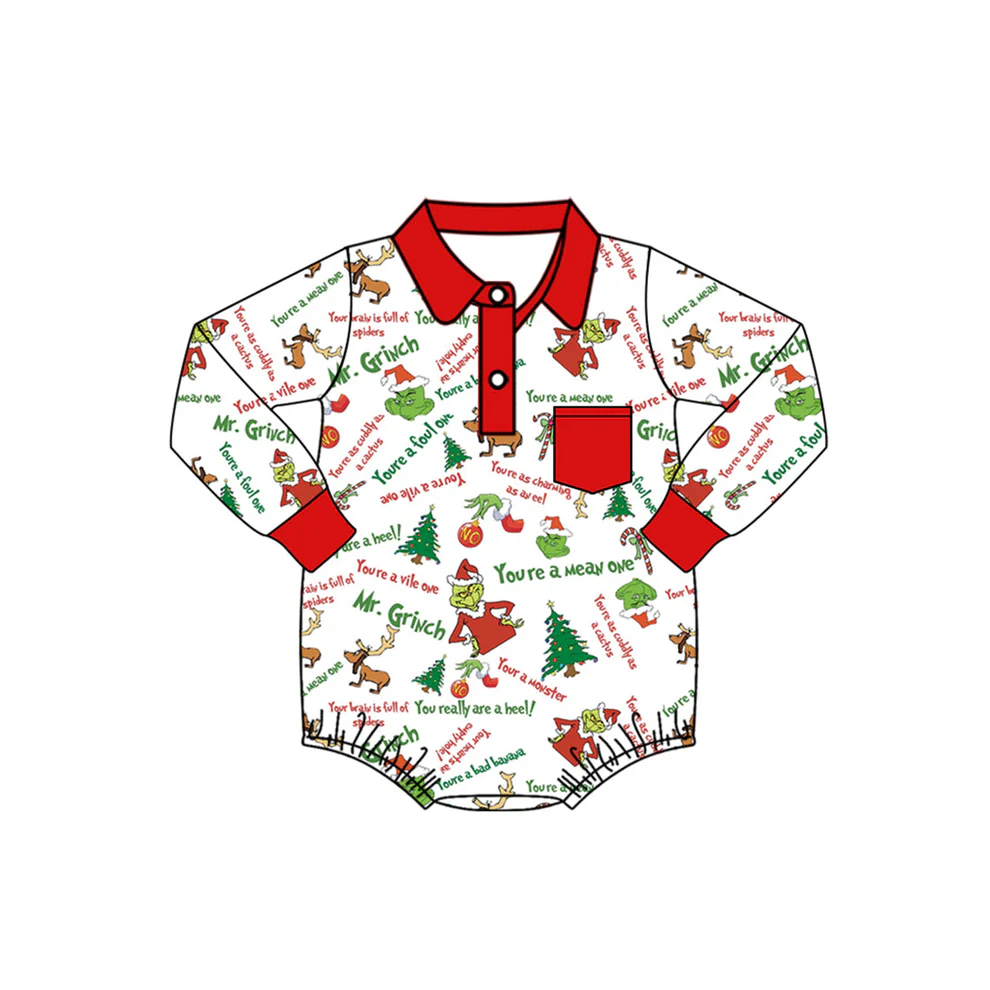 Custom Baby Boys Christmas Green Face Romper D 5.1