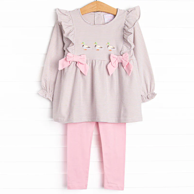 Custom Baby Girls Mallard Duck Tunic Top Pink Leggings Set D 5.1