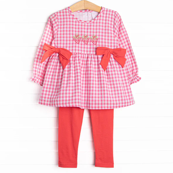 Custom Baby Girls Strawberry Gingham Tunic Top Red Pants Set D 5.2