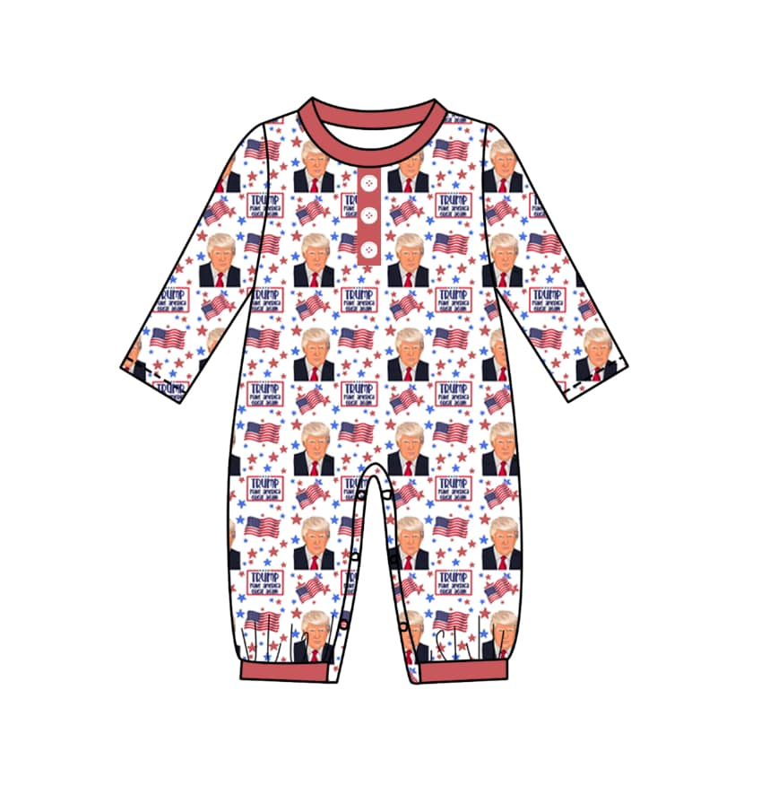 Custom Baby Boys Trump Long Sleeve Romper D 5.2