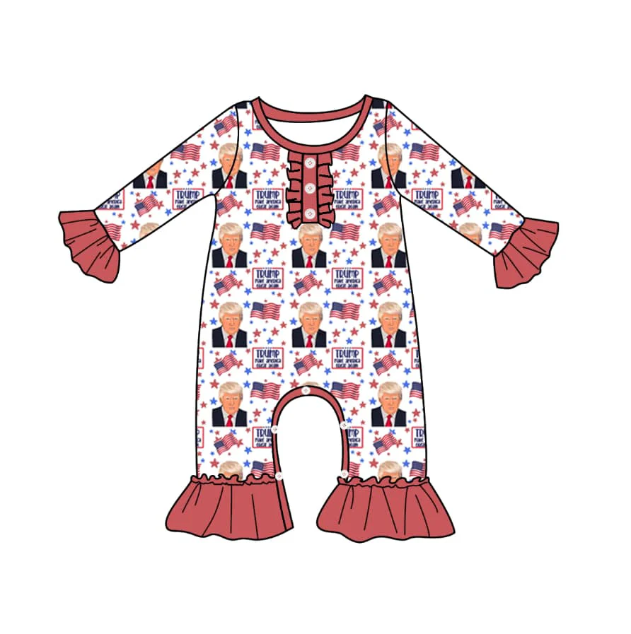 Custom Baby Girls Trump Long Sleeve Romper D 5.2