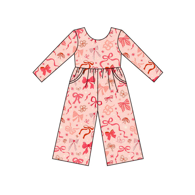 Custom Baby Girls Coquette Bow Pink Long Sleeve Jumpsuit D 5.2