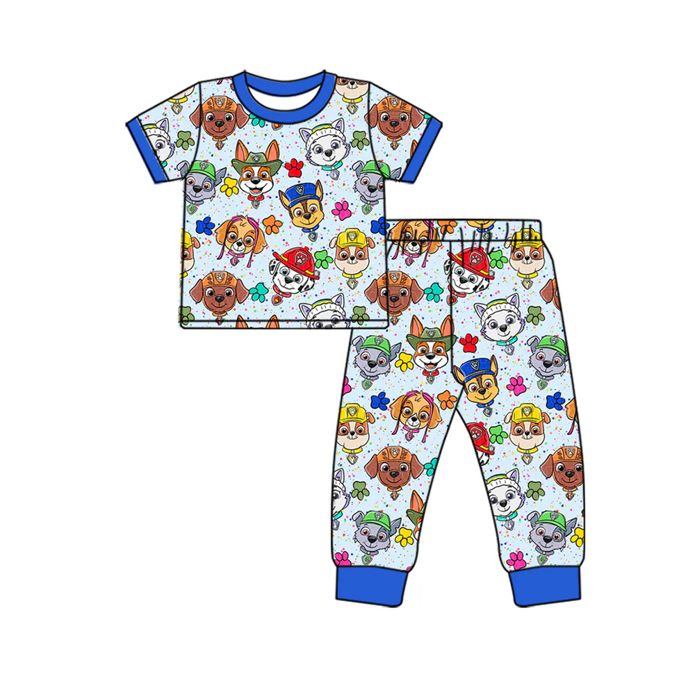 Custom Baby Boys Cartoon Dog Short Sleeve Pajama Set D 5.2