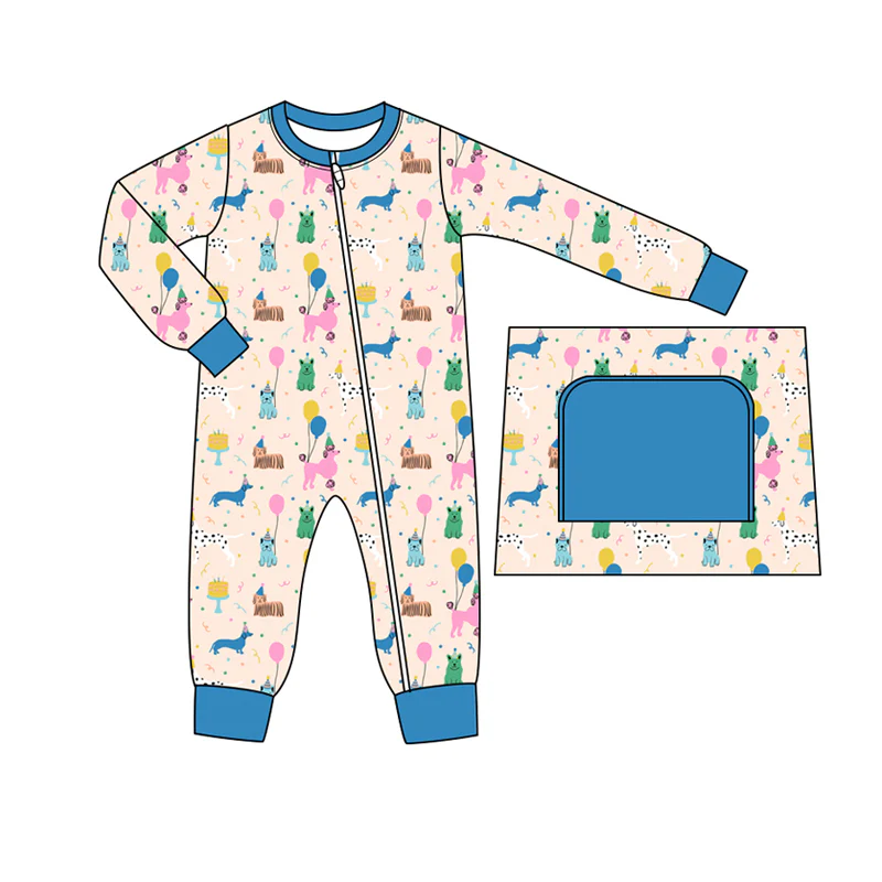 Custom Baby Boys Happy Birthday Dog Zipper Romper D 5.2