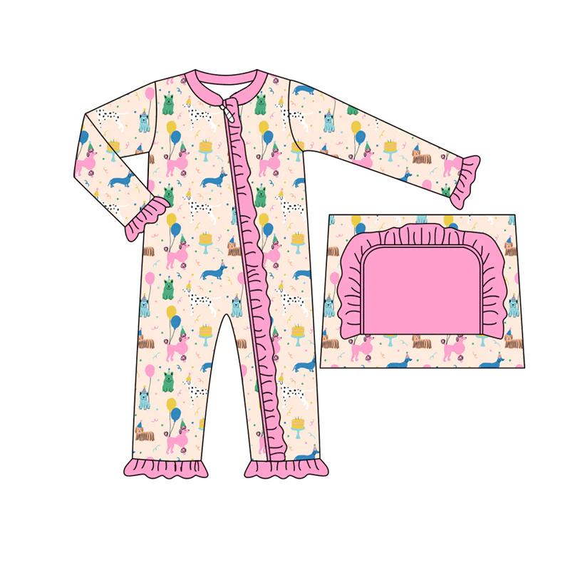Custom Baby Girls Happy Birthday Dog Zipper Romper D 5.2