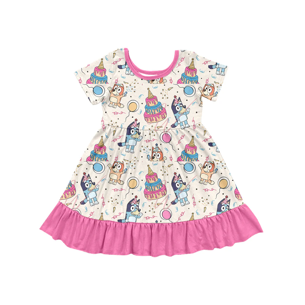 Custom Baby Girls Short Sleeve Dress Happy Birthday Cartoon Dog D 5.3