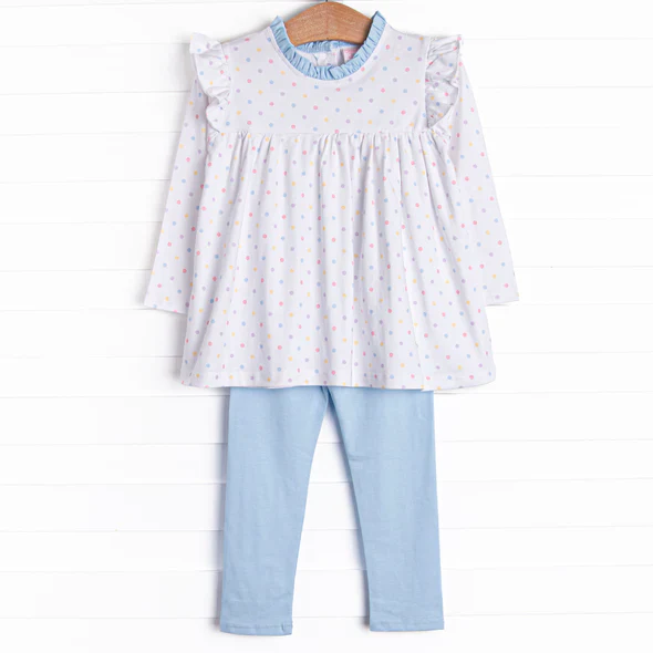 Custom Baby Girls Polka Dot Top Blue Leggings Set D 5.3