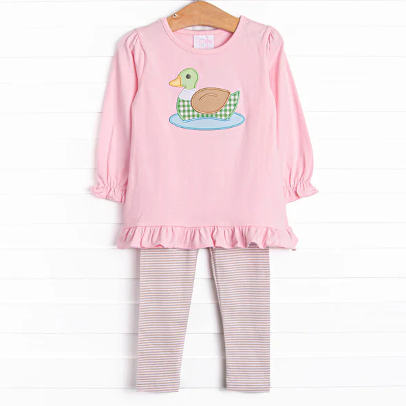 Custom Baby Girls Cute Mallard Pink Top Leggings Outfit D 5.3