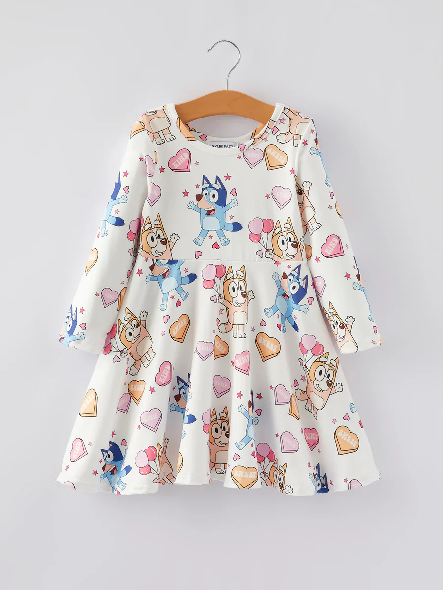 Custom Baby Girls Valentine's Day Cartoon Dog Dress D 5.3