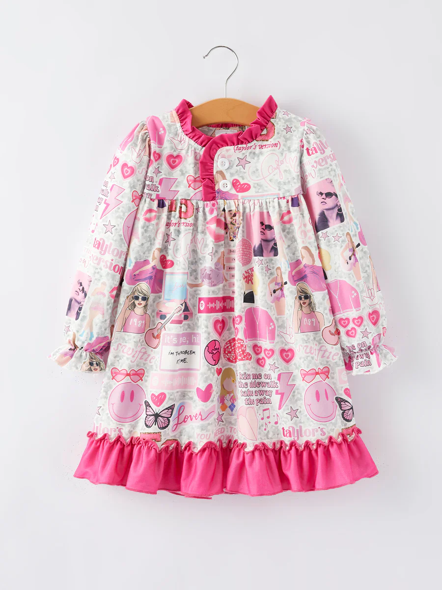 Custom Baby Girls TS Singer Pink Long Sleeve Dress D 5.3