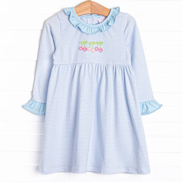 Custom Baby Girls Cherry Blue Striped Top Blue Leggings Set D 5.3