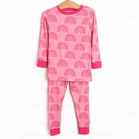 Custom Baby Girls Hot Pink Rainbow Long Sleeve Pajama Set D 5.20
