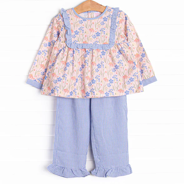 Custom Baby Girls Floral Tunic Top Blue Pants Set D 5.20