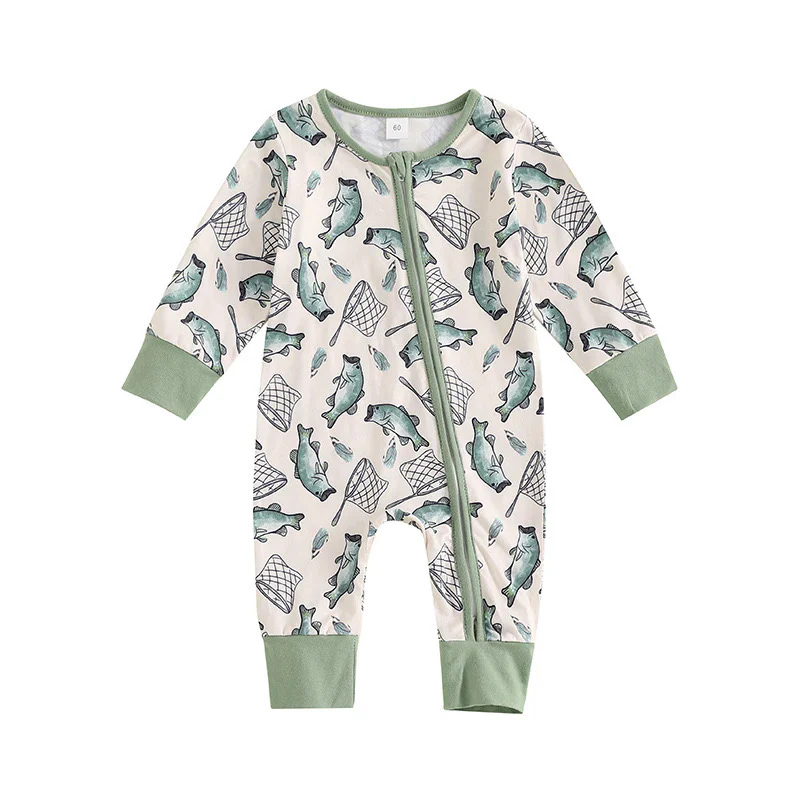 Custom Baby Boys Fishing Zip Romper D 5.20