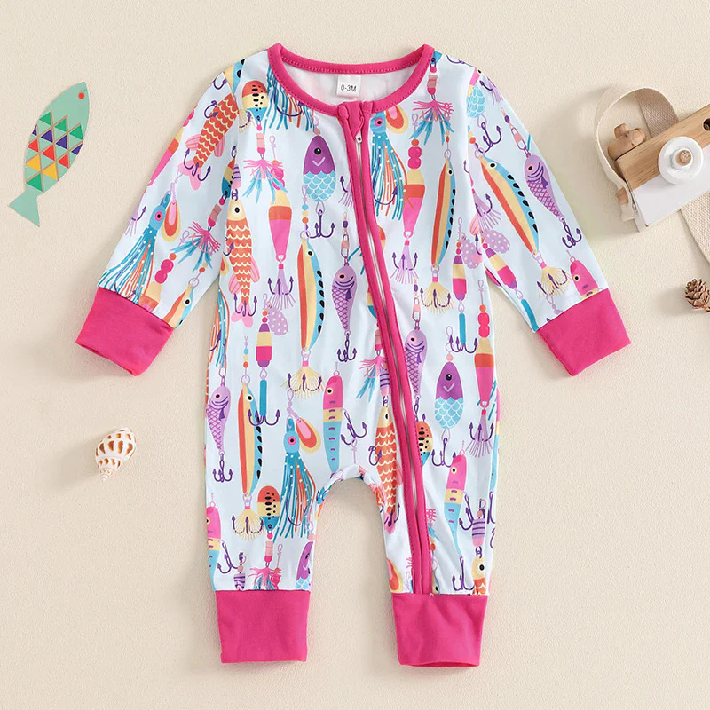 Custom Baby Girls Fishing Zip Romper D 5.20