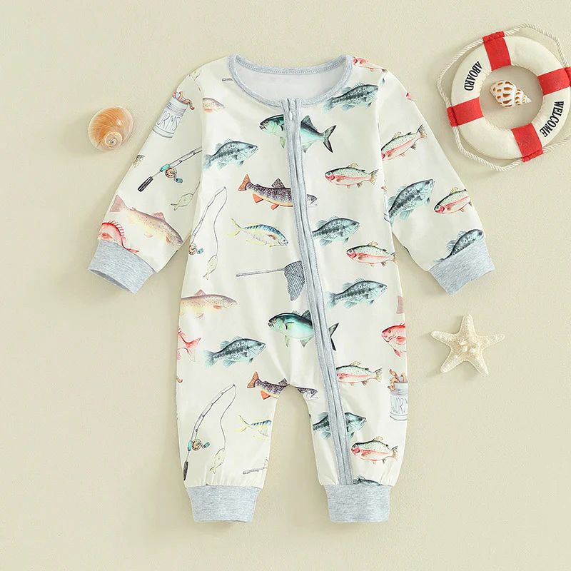 Custom Baby Boys Fishing Zip Romper D 5.20