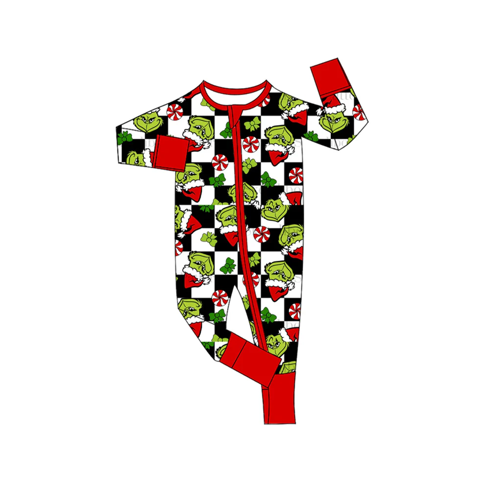 Custom Baby Boys Christmas Cartoon Face Checker Zip Romper D 5.20