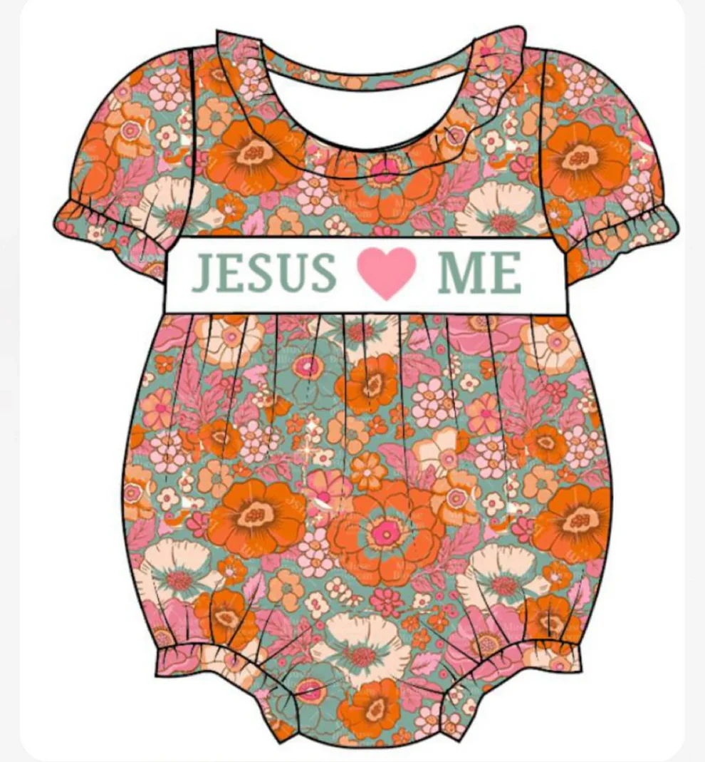 Custom Jesue Love Me Floral Bubble Romper D 5.21