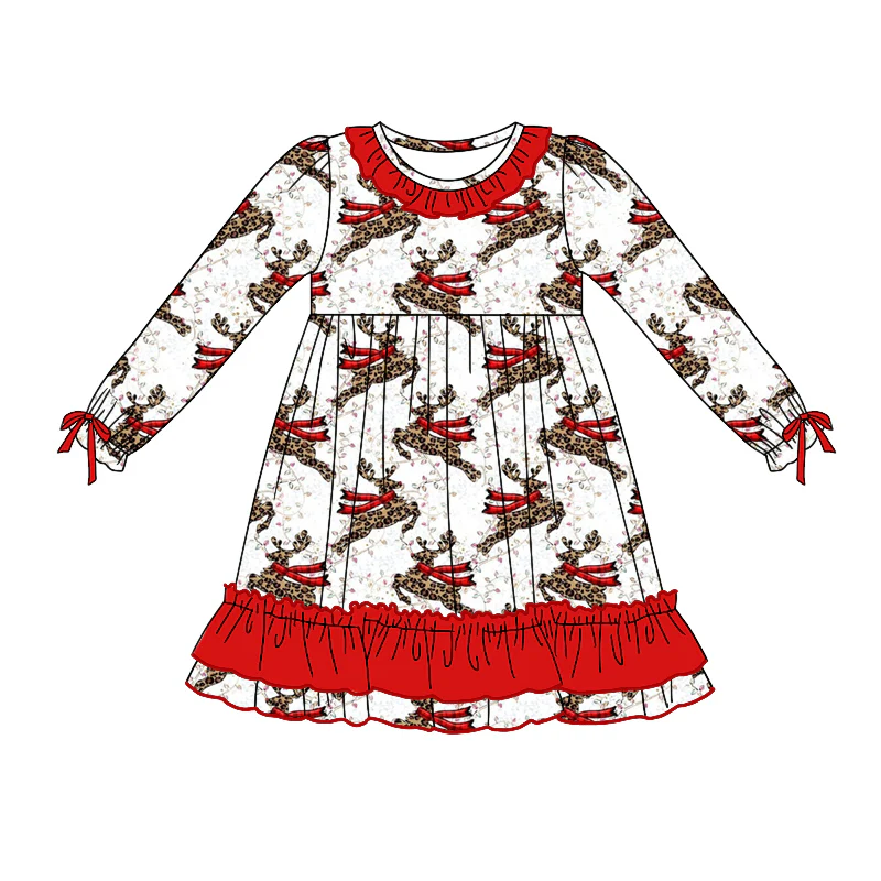 Custom Baby Girls Christmas Deer Long Sleeve Dress D 5.21