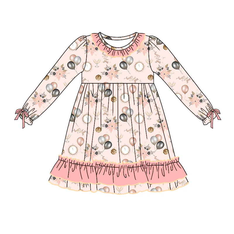 Custom Baby Girls Happy New Year Long Sleeve Dress D 5.21