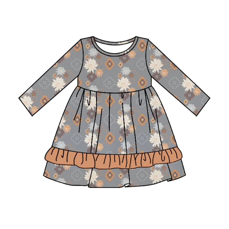 Custom Baby Girls Western Flower Long Sleeve Dress D 5.21