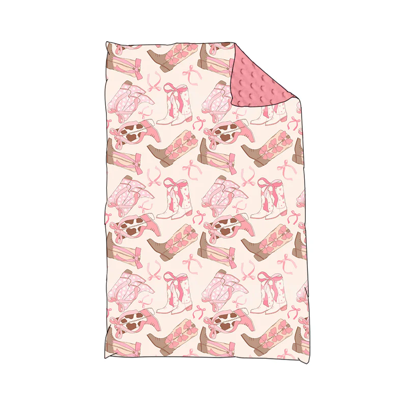 Custom Baby Girls Western Boots Pink Bow Blanket D 5.21