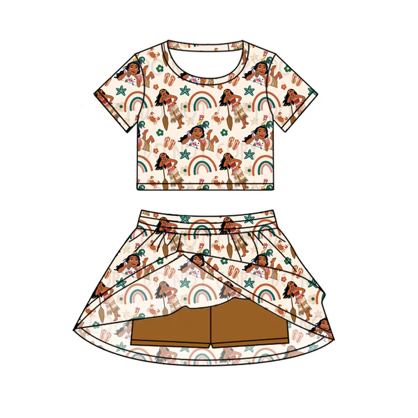 Custom Baby Girls Island Cartoon Top Skirt Skort Sets D 6.20