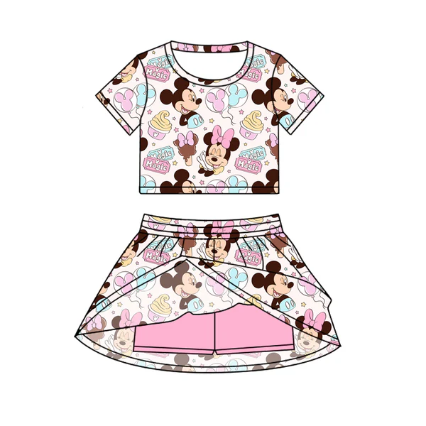 Custom Baby Girls Pink Mouse Magic Cartoon Top Skirt Skort Sets D 6.20