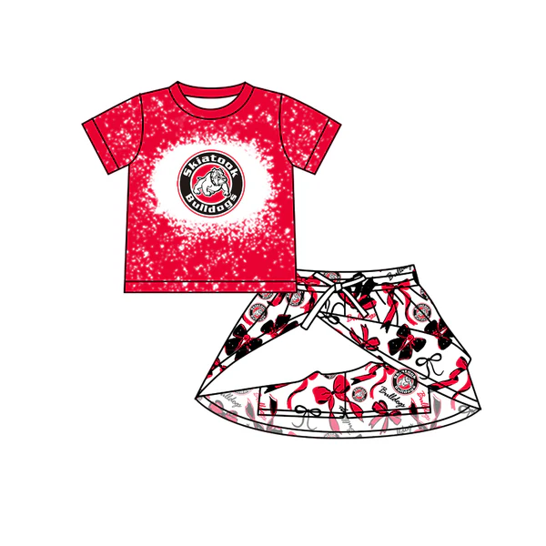 Custom Baby Girls Bulldogs Team Top Bows Skirt Skort Team Sets D 6.20