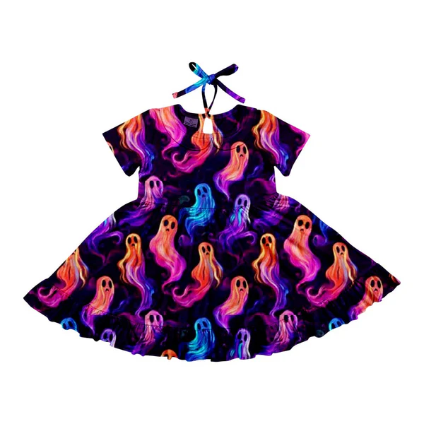 Custom Baby Girls Halloween Ghost Twirl Knee Length Dresses D 6.20