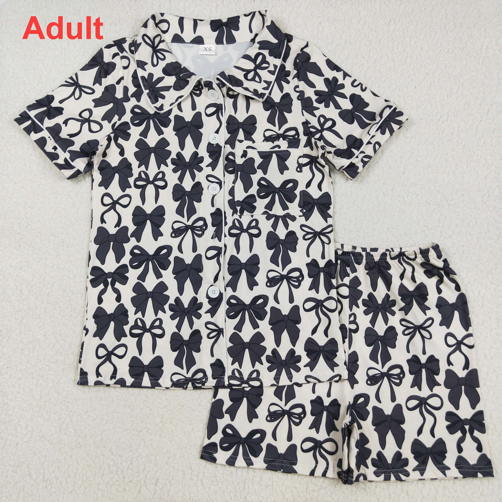 Mommy and Me Baby Girls Black Bows Button Pocket Top Short Pajamas Sets D 7.14