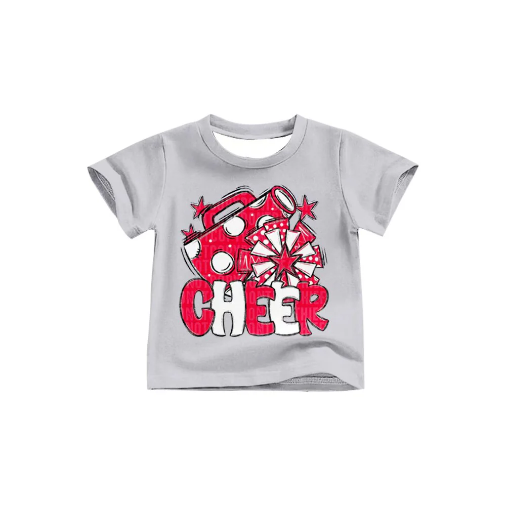 Custom Baby Girls Red White Cheer Team Short Sleeve Tee Shirts Tops D 8.12
