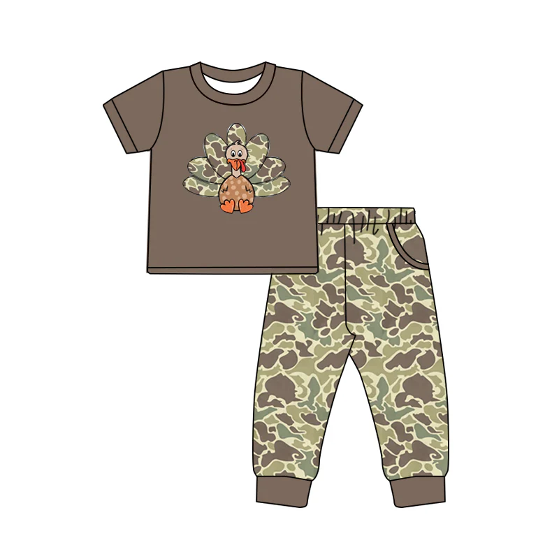Custom Baby Boys Brown Thanksgiving Turky camo Top Pants Outfits Sets D 8.12