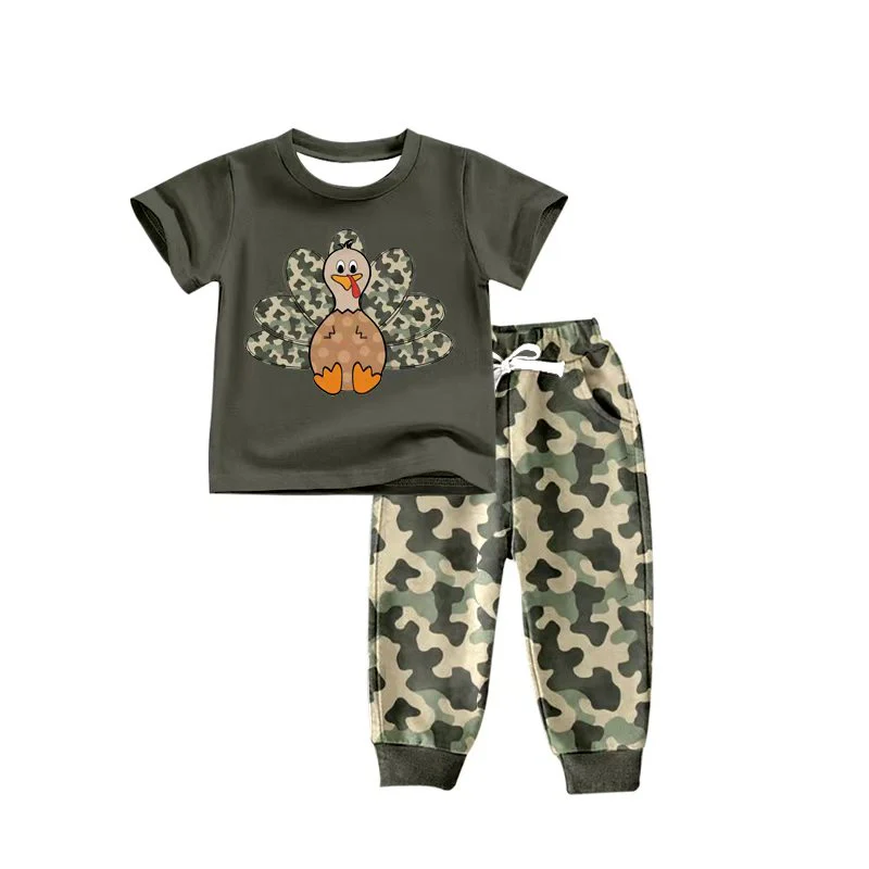 Custom Baby Boys Green Thanksgiving Turky camo Top Shorts Outfits Sets D 8.12