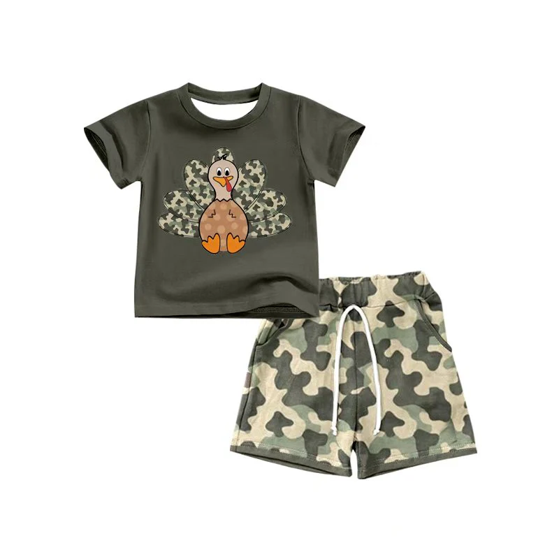 Custom Baby Boys Thanksgiving Turky camo Top Shorts Outfits Sets D 8.12