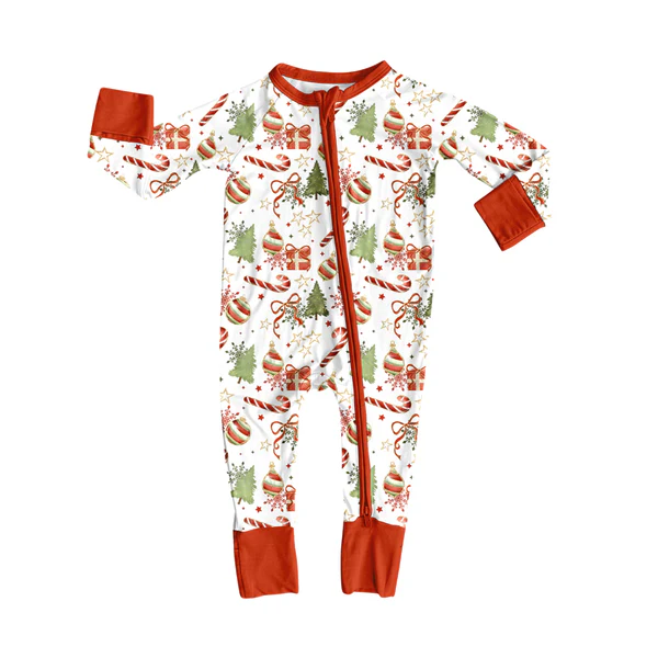 Custom Baby Boys Christmas Gifts Candy Cane Zipper Footie Rompers D 8.12