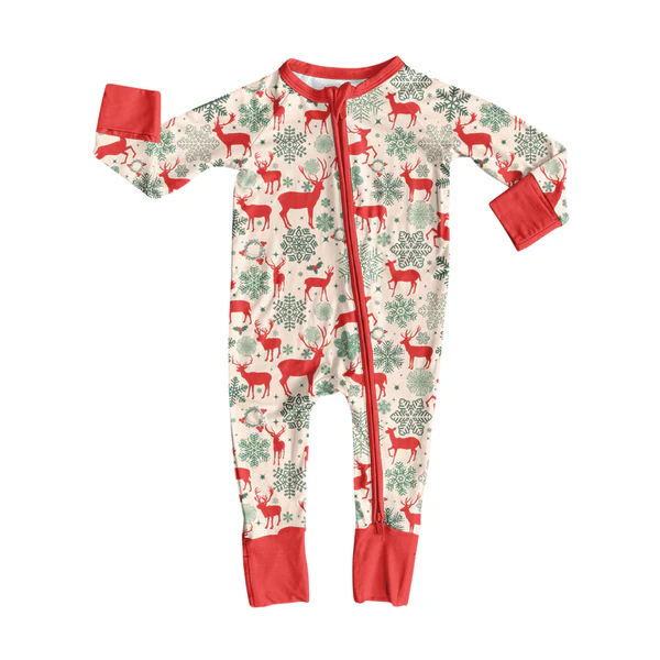 Custom Baby Boys Christmas Deer Snowflake Zipper Footie Rompers D 8.12