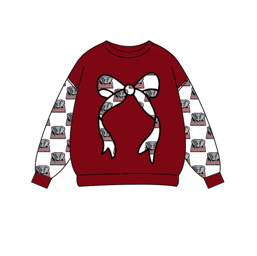 Custom moq 5 mix size milk silk summer team baby boys clothes brick red bow long sleeve top D 1018