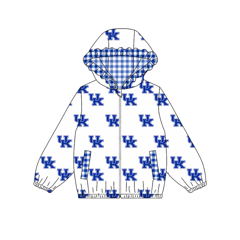 Custom moq 5 mix size milk silk summer team baby girls clothes blue hooded long sleeve top D 1018