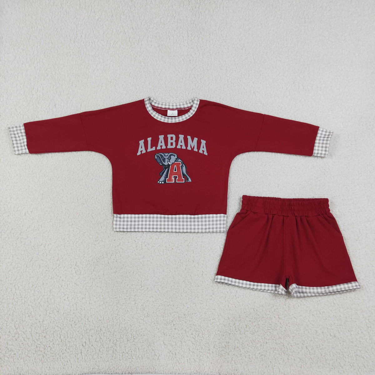 digital print maroon grey football team Alabama long sleeve sweatershirt shorts set
