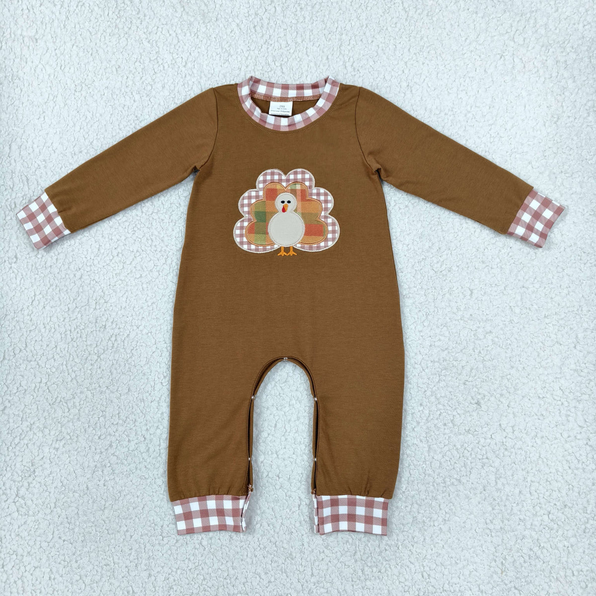 long sleeve brown turkey embroidery boy romper