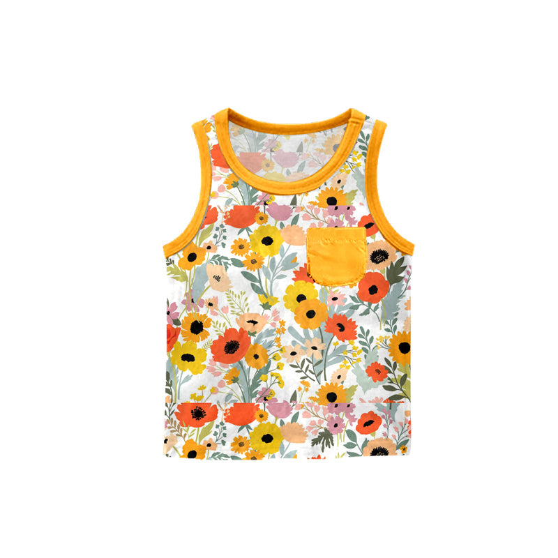 pre-order GT0535 Floral Orange Pocket Sleeveless Top