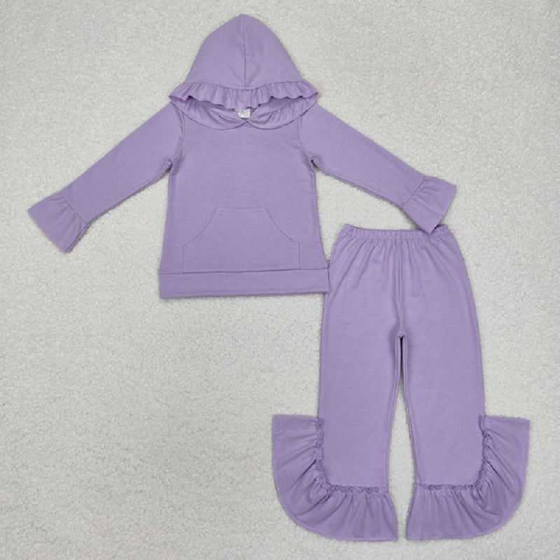 Match Baby Girls Lavender Pocket Hooded Top Ruffle Pants Clothes Sets D 6.16