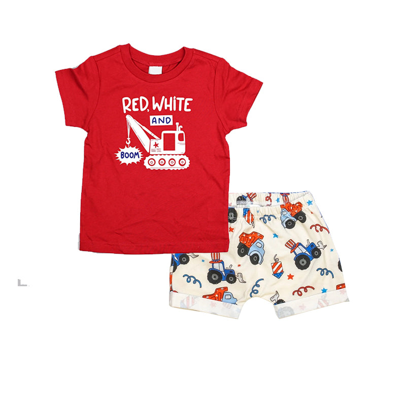 BSSO0825 red white boom red short sleeve tractor shorts suit