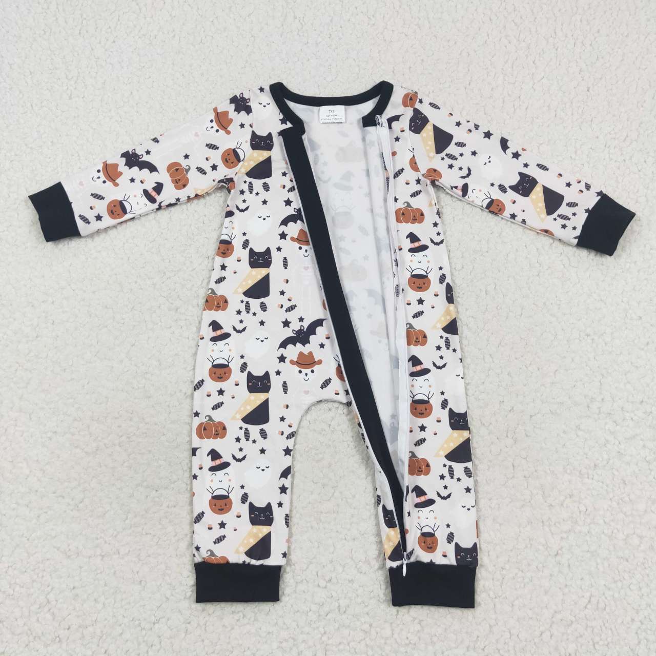 LR0554 Star Bat Kitty Jack-O-Lantern Zipper Long Sleeve Bodysuit