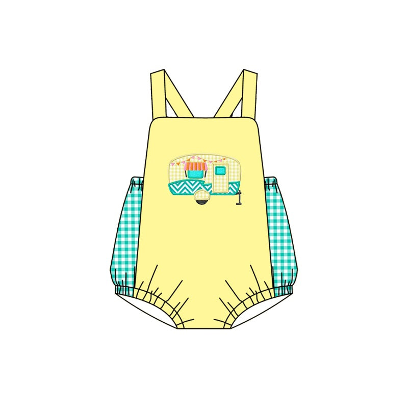 presale SR1532 Camper Plaid Yellow Vest Jumpsuit