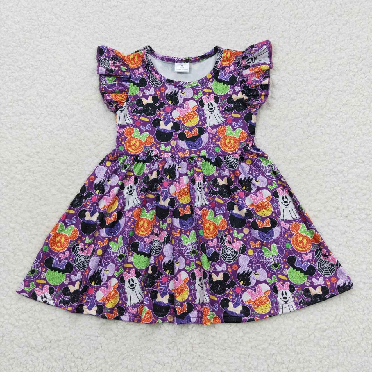 GSD0480 Cartoon Pumpkin Purple Fly Sleeve Dress