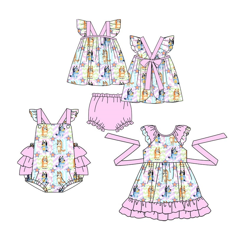 GBO0333 Cartoon Star wavy line flying sleeve pink and purple briefs set