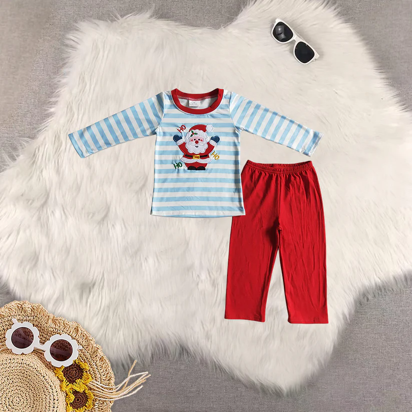Match Embroidered Santa Claus Stripe Long Sleeve Trousers Romper D 5.26